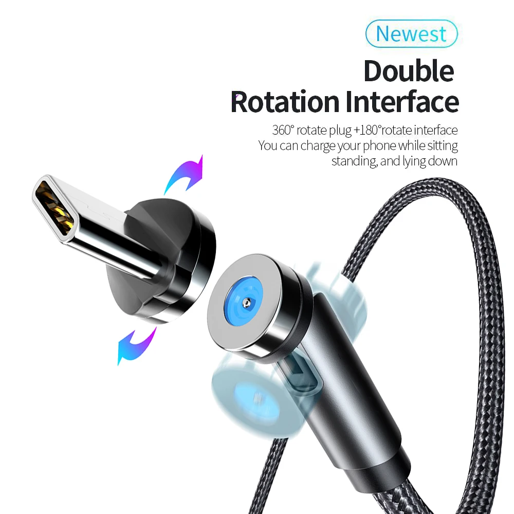 NNBILI 540 поворотный магнитный кабель 3A для быстрой зарядки Micro USB типа C iPhone Xiaomi