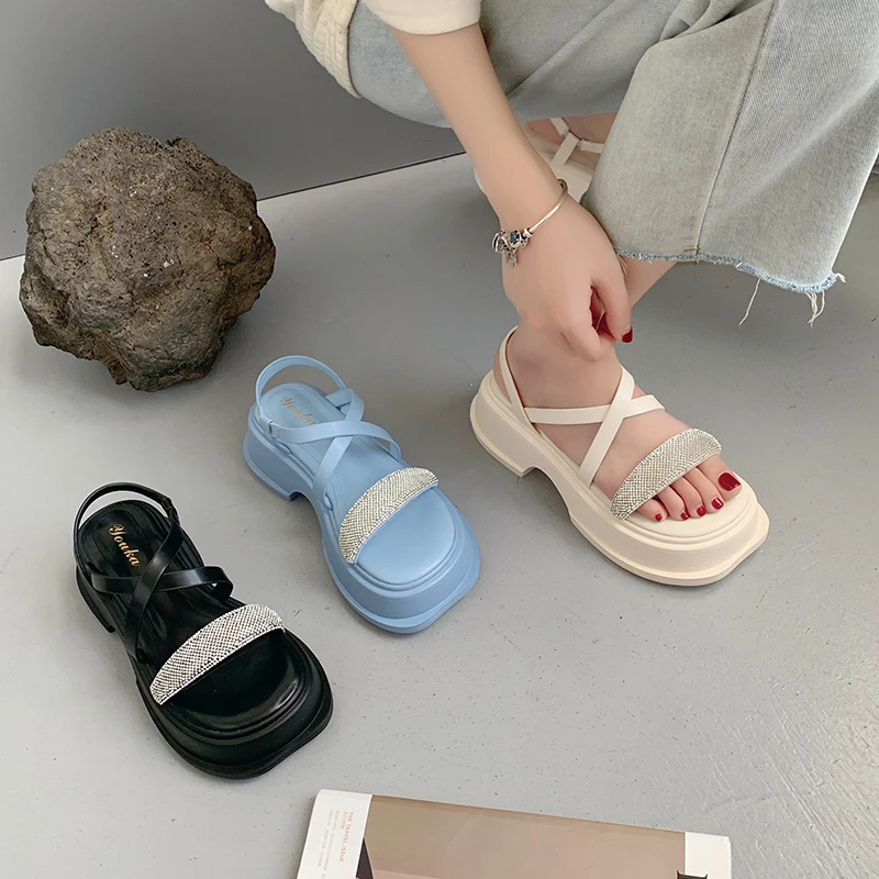 

Сандалии женские на массивном каблуке, черные универсальные прозрачные босоножки на среднем толстом каблуке, удобная обувь для девочек, ле...