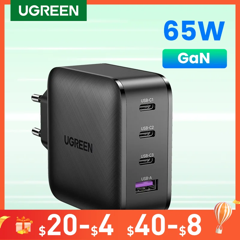 Ugreen 65W GaN Charger Quick Charge 4.0 3.0 Type C PD USB Charger QC 4.0 3.0 Wall Fast Charger for iPhone 13 12 Xiaomi Laptop
