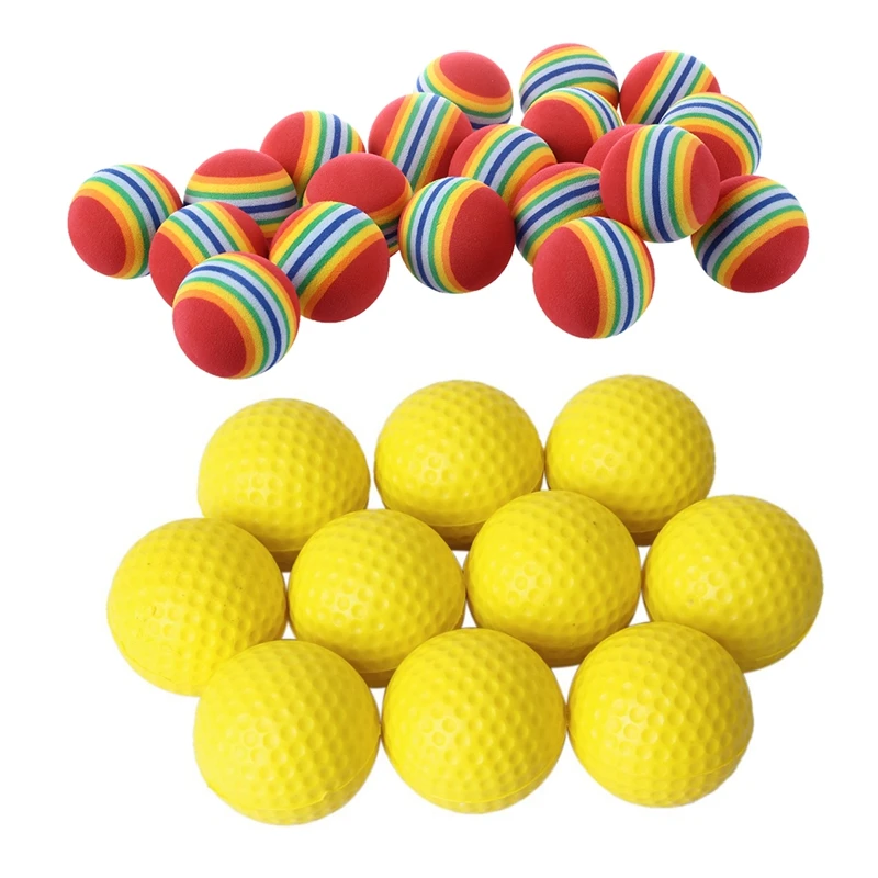

20Pcs Golf Balls Of Sponge For Training & 10Pcs Yellow Soft Elastic Indoor Practice PU Golf Ball