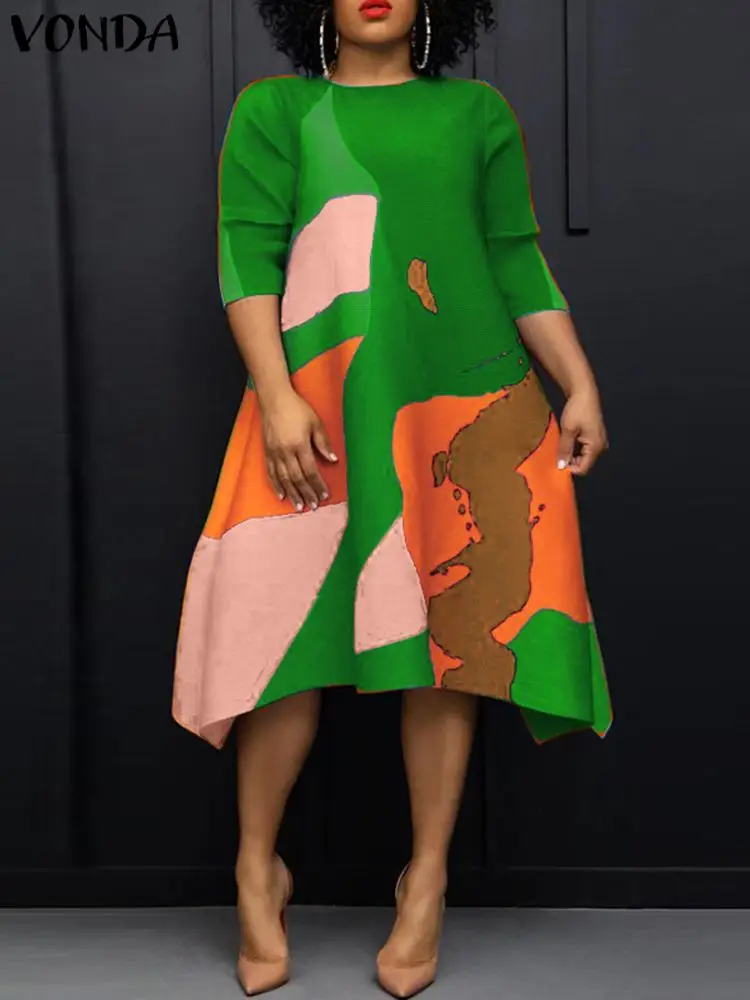 Женское летнее платье-миди с принтом полурукавом