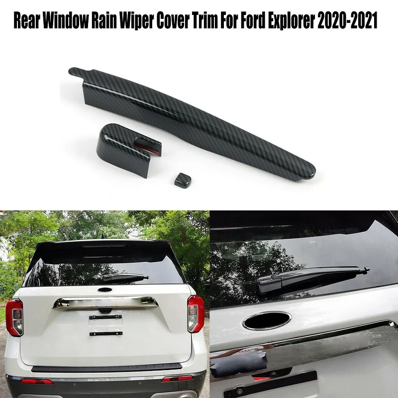 Carbon Fiber Rear Window Rain Wiper Cover Trim Set For Ford Explorer 2020 2021 Auto Exterior Molding Protection Car Accessories