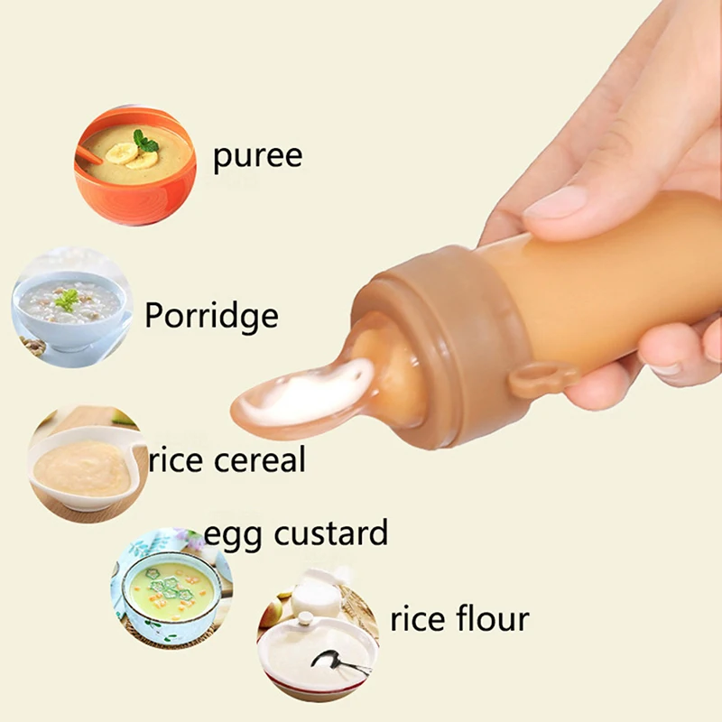 

Baby Feeding Bottle + Teether Baby Silicone Rice Paste Cereal Feeding Squeeze Bottle Spoon Feeder for Newborn Child Utensils