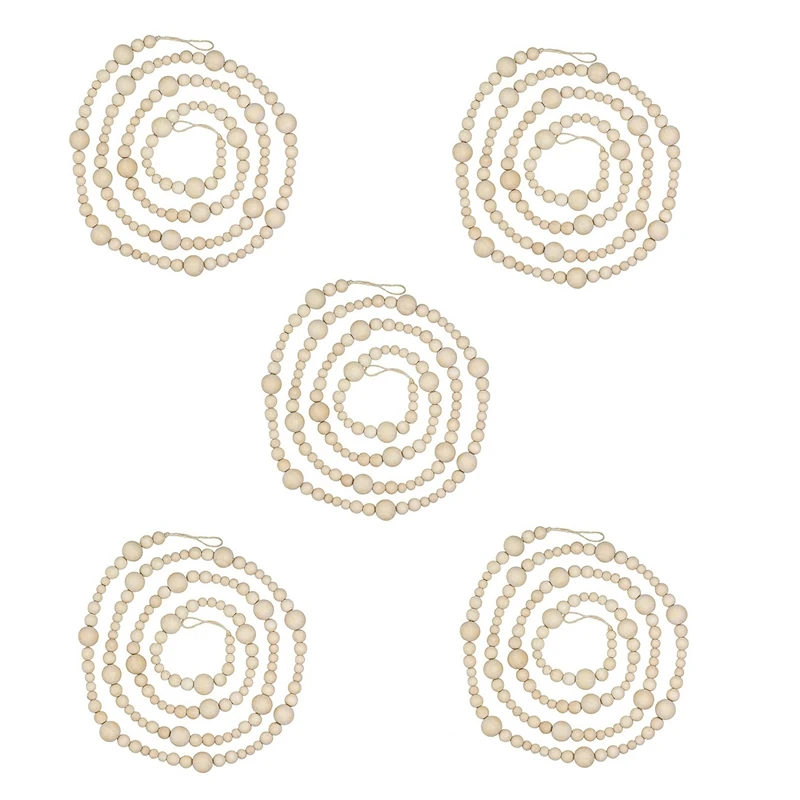 

5 шт., деревянная гирлянда из бусин, 7 футов