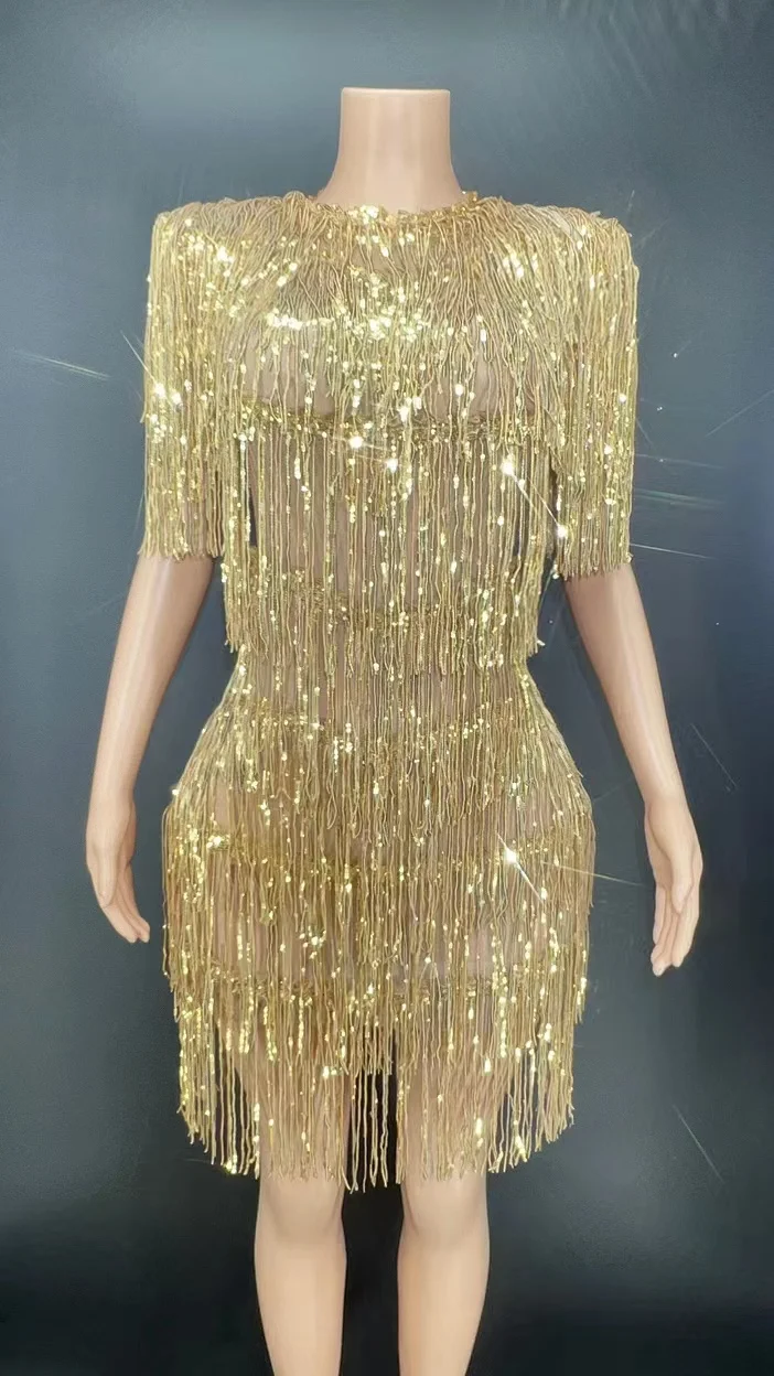 

Женское блестящее платье с бахромой для латиноамериканских танцев