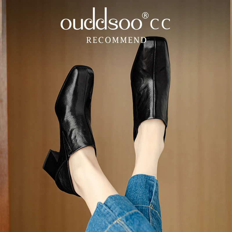 Ods Весенние лоферы из натуральной кожи Женская обувь Туфли на массивном каблуке с