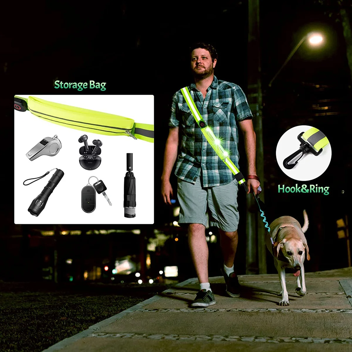 Светодиодный отражающий ремень Пояс для прогулок ночью перезаряжаемый