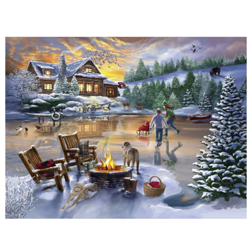 

Квадратная/круглая Алмазная вышивка 5D с изображением ночного катания на коньках