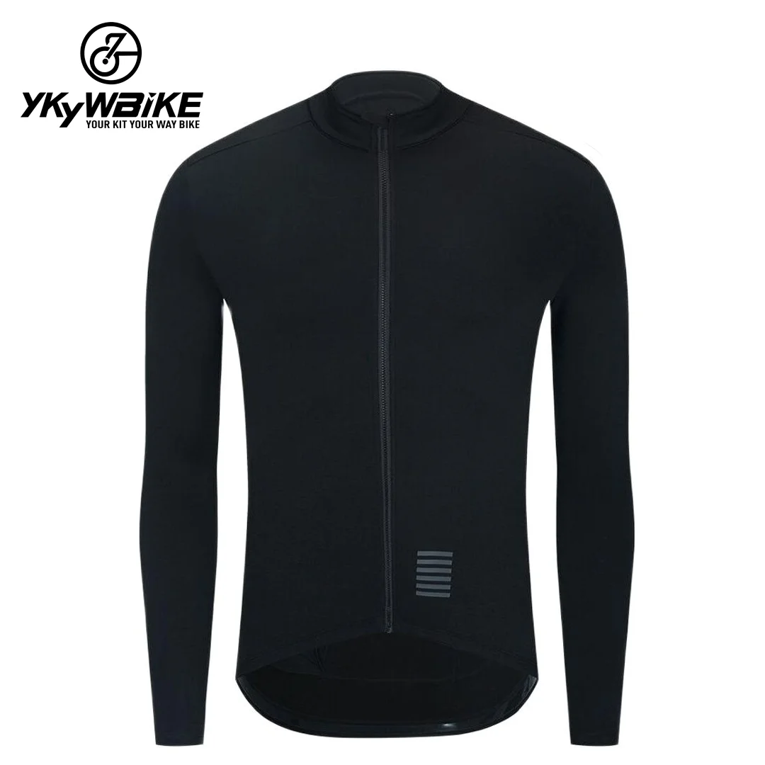 YKYWBIKE-Chaqueta térmica de lana para hombre, ropa de ciclismo de manga larga, color negro, Invierno maillot ciclismo hombre invierno chaqueta calefactable