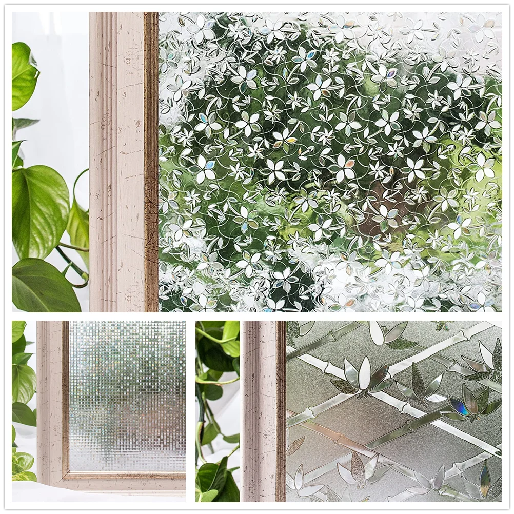 

3D Translucent Rainbow Decorative Window Film Clear Stained Glass Static Self Adhesive Clings Heat Control Decals for Home