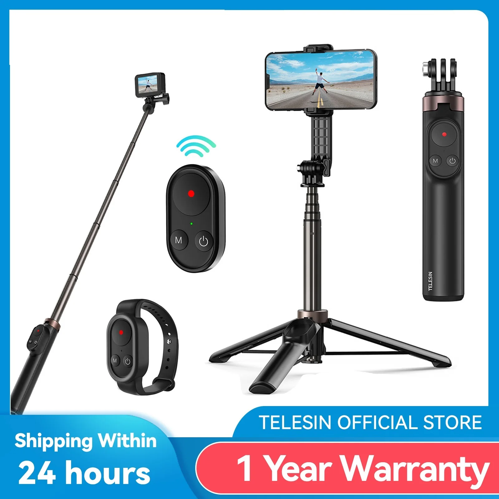 

Go 1.3M Vlog Selfie stick Tripod for GoPro Hero Insta 360 DJI Action Camera For Smartphone with Wireless Bluetooth Remote