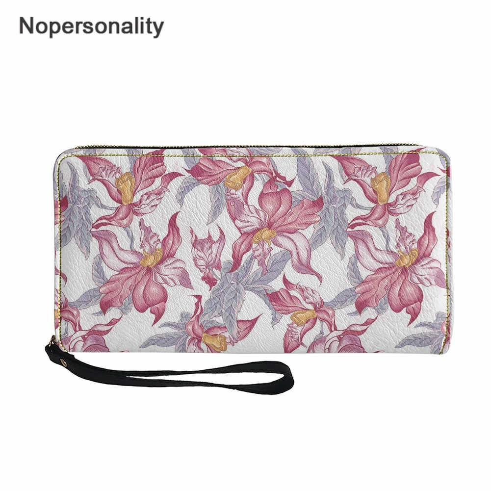 

Кожаные Кошельки для девочек Nopersonality, длинный женский клатч с тропическими экзотическими цветами, кошелек из искусственной кожи для монет, держатель для карт