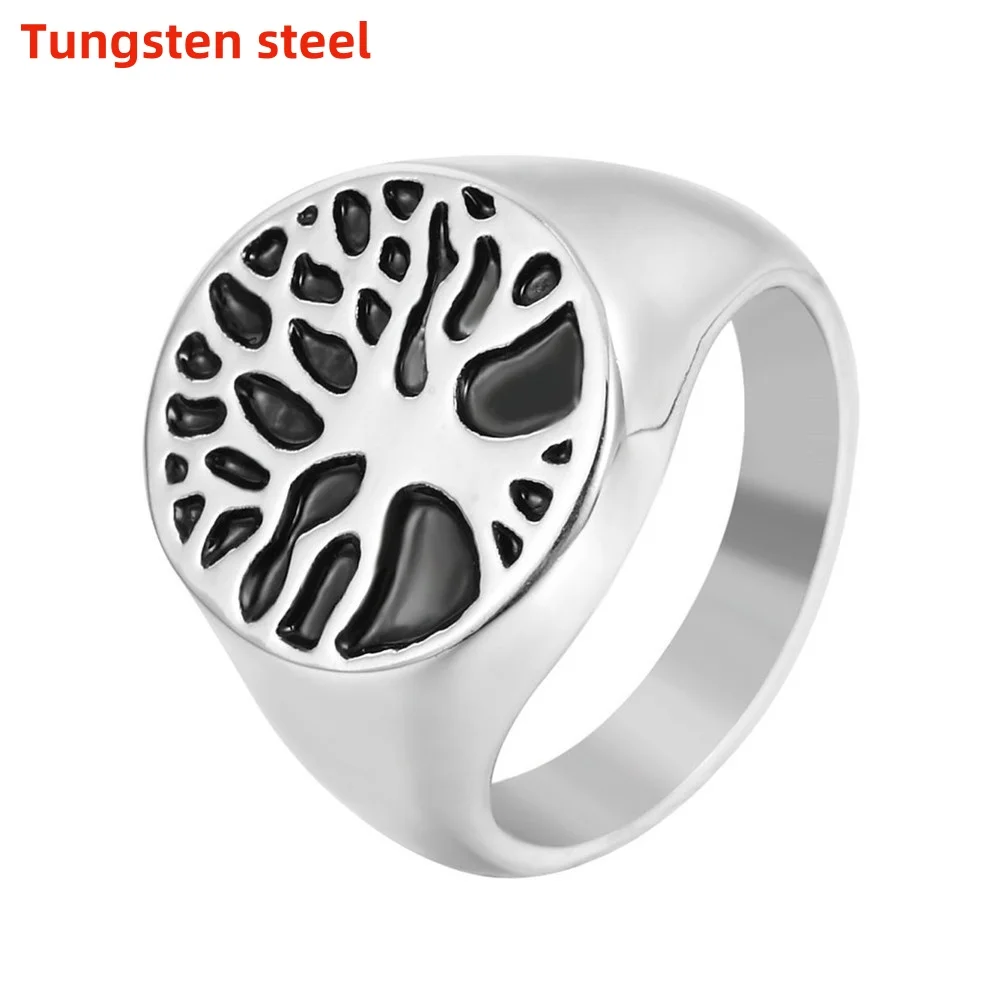 

2024 New fashion simple punk Religious Tree of Life men's tungsten steel ring