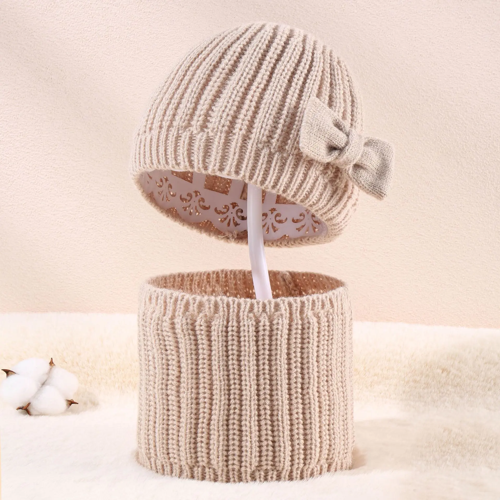 

0-3 Years Kids Wool Knitted Hat Scarf Set Little Girl Cute Bow Warm Beanies Infant Toddler Hat Set Kids Accessories