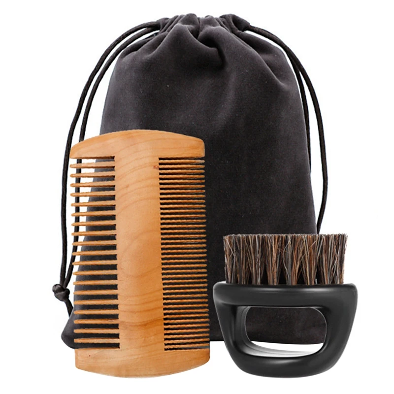 

Beard Care Set Beard Wood Comb Shaving Bristle Brush Storage Bag Portable Toolkit Home Travel Styling Tools