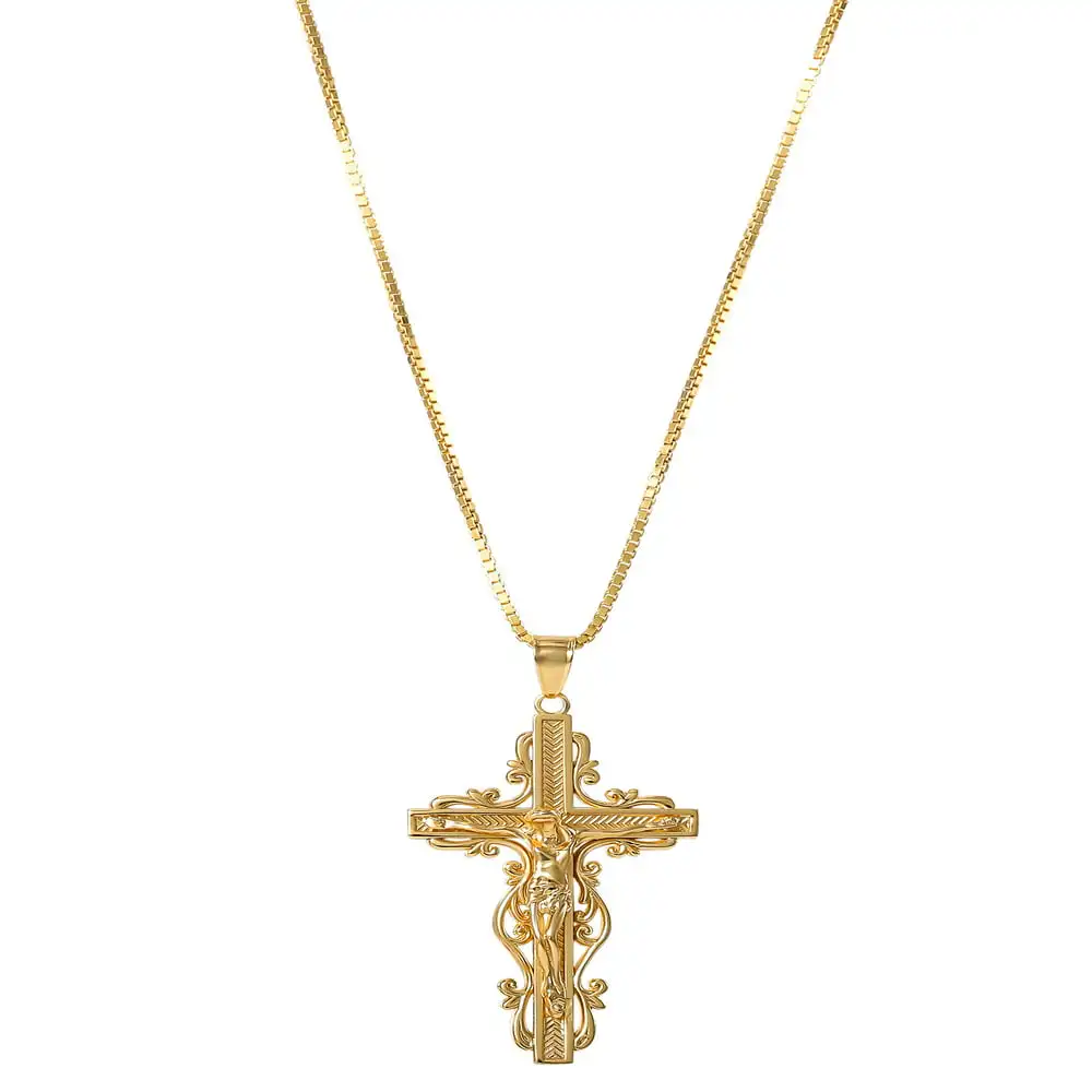 

Jewelry Gold Plated Sterling Silver Crucifix Pendant Necklace