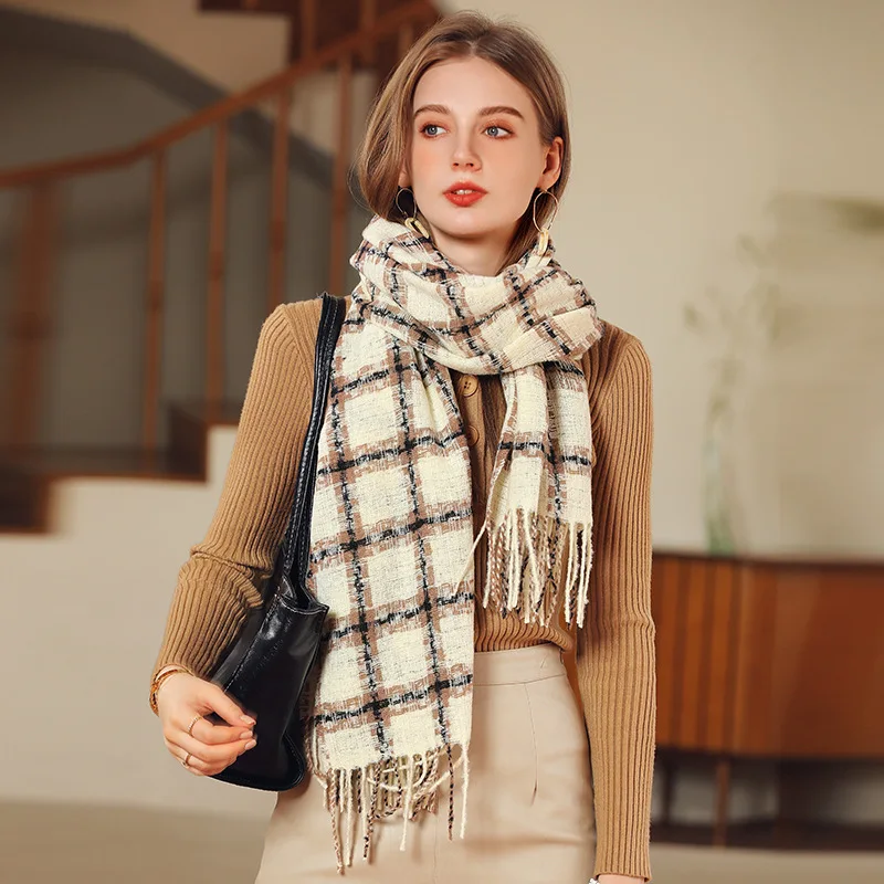 

New Winter Warm Plaid Pashmina Women Scarf Fashion Korea Style Soft Neckerchief Lady Skinny Cashmere Shawl Outdoor Decorate