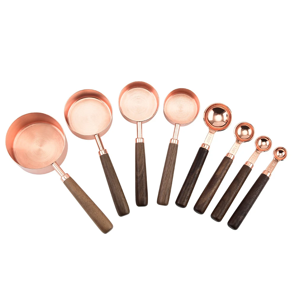 

8PCS Stainless Steel Measuring Cups Spoons Walnut Handle Teaspoon Spoon Cake Baking Flour Measuring Cup Kitchen Cooking Tool