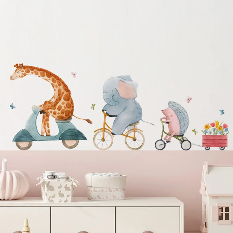 

Cute Cartoon Animals Wall Stickers for Kids Rooms Boys Girls Baby Room Decoration Nursery Wallpaper Giraffe Elephant Butterfly