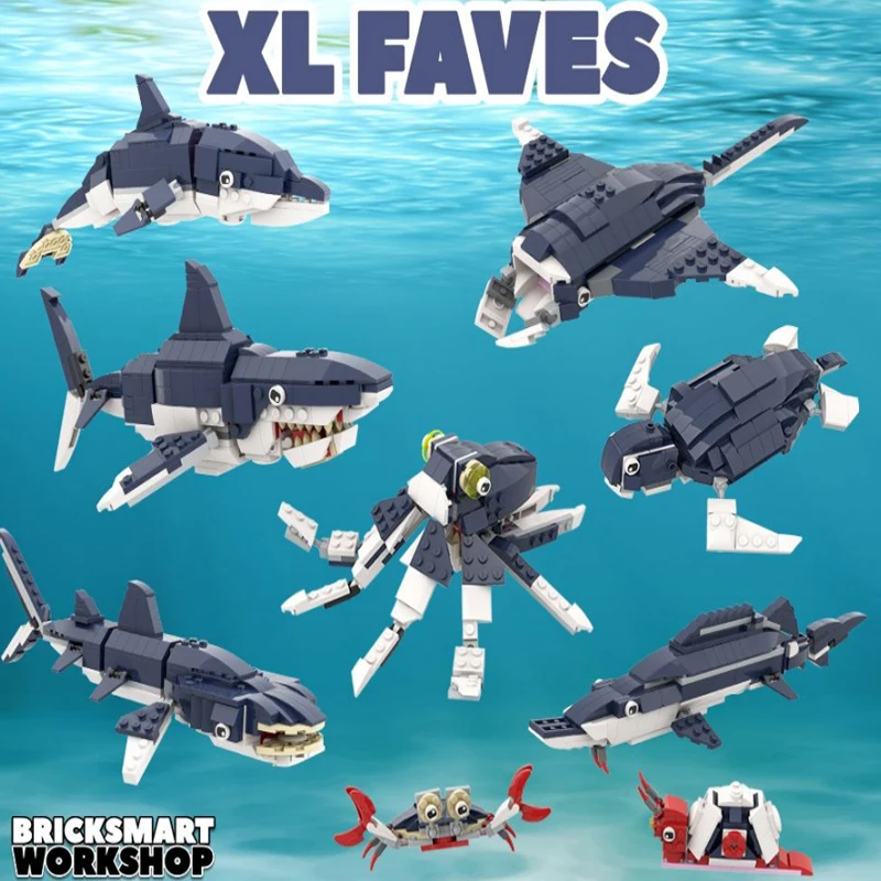 

Набор строительных блоков Moc Marine Life, игрушечные фигурки-дельфины, Большой Белый кит, Акула, Манта, луч, осьминог, идеи для детей