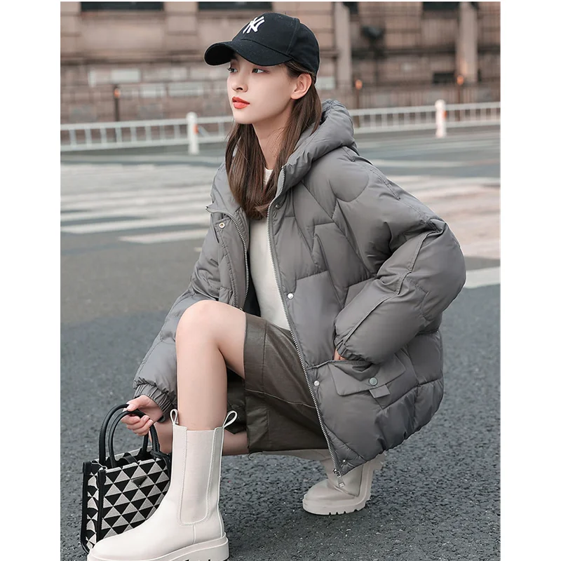 Женская одежда, черная пуховая одежда, ветрозащитное теплое пальто с капюшоном на утином пуху, зимняя новая корейская мода, пуховая верхняя ...