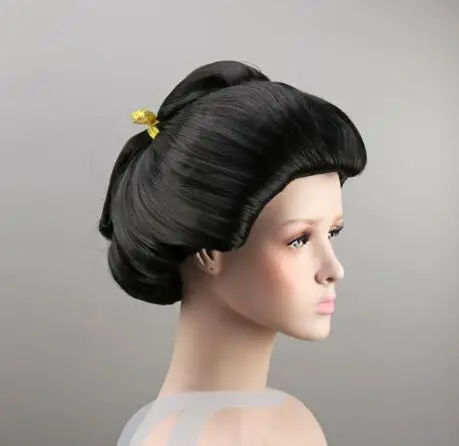 

Japanese Geisha Wig Women Coplay Hair Ancient Costume Stage Performance Black Long Kimono