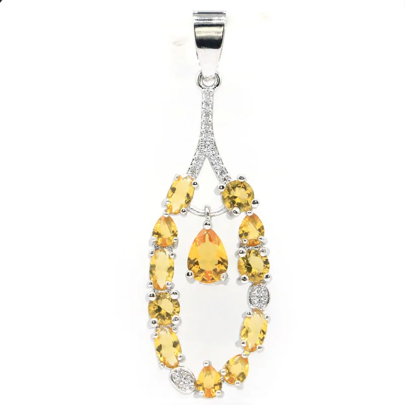 49x15 мм привлекательный Золотой Цитрин, Лондонский синий топаз, Белый CZ женский свадебный серебряный кулон