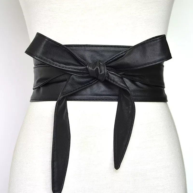 Female Waist Dress PU Leather Belts New Wide Waistband Belt Ladies Fashion Dress Decorative Ribbon Bow Tie 2022 Ladies Belt