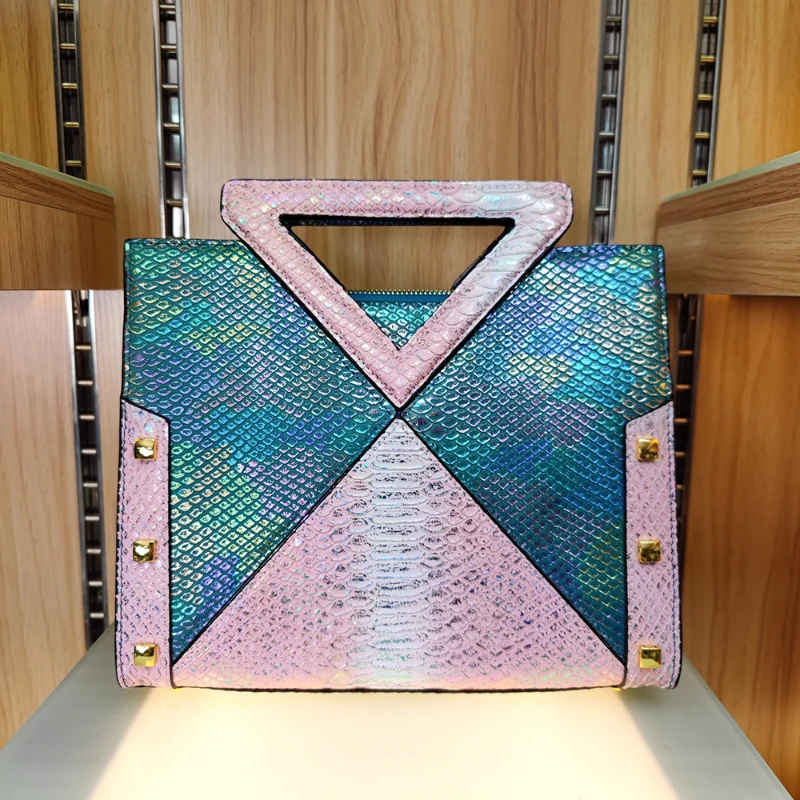 2022  luxury high-quality python leather color-block bag fashion light luxury hand messenger shoulder bag