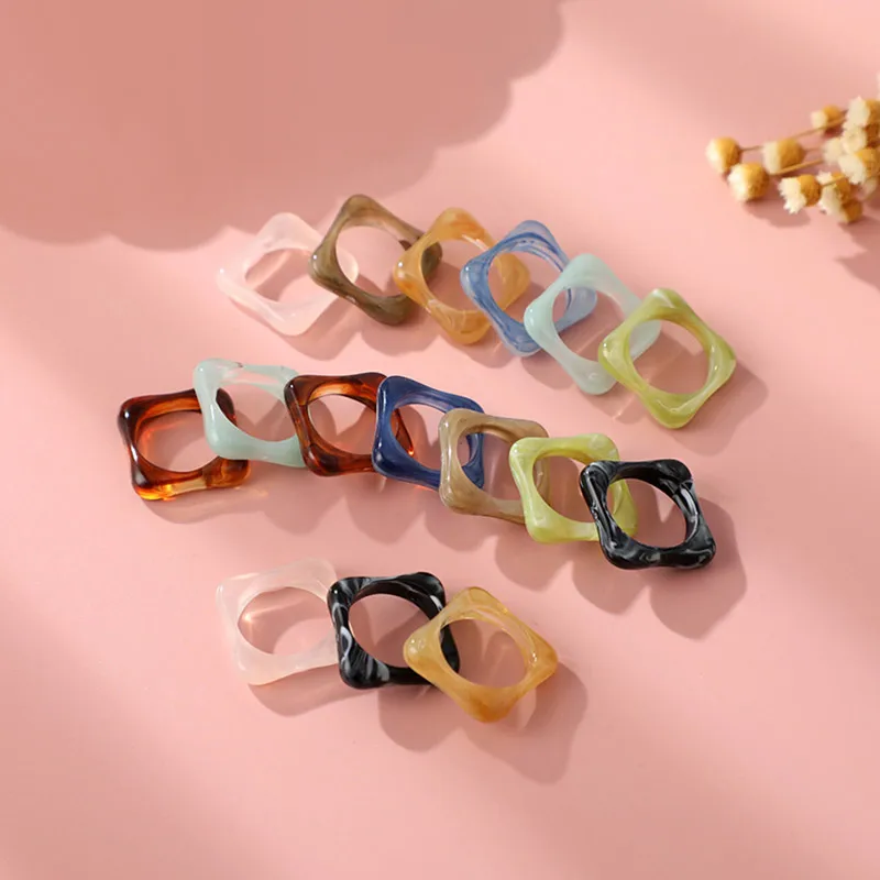 

Resin Cute Rings for Women Transparent Round Square Rings Charms Vintage Geometric Korea Beads Trendy Jewelry Gift Accessory New