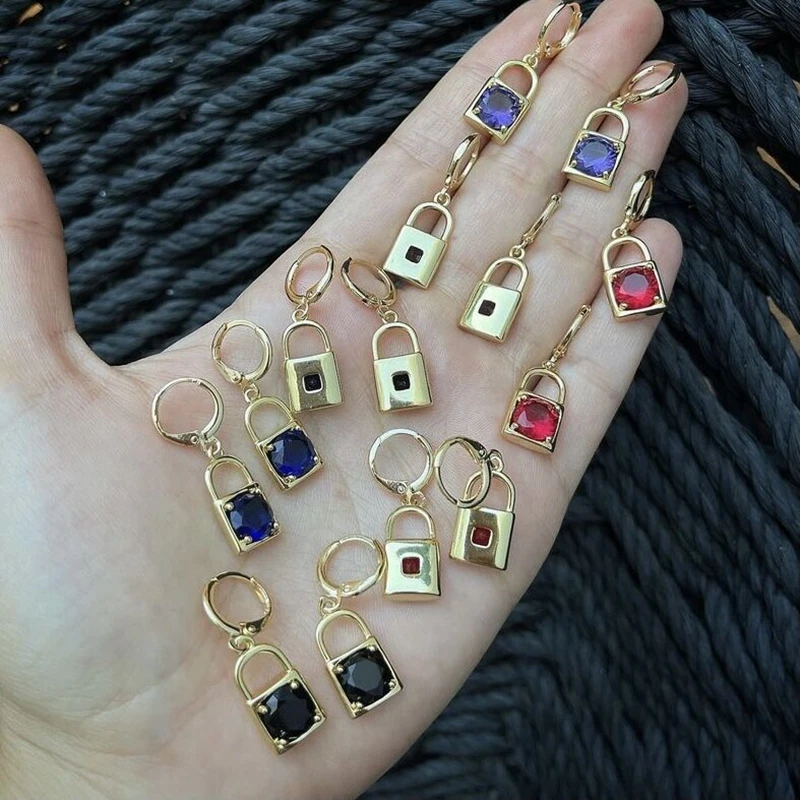 

5 пар, Роскошные позолоченные серьги-подвески с фианитами