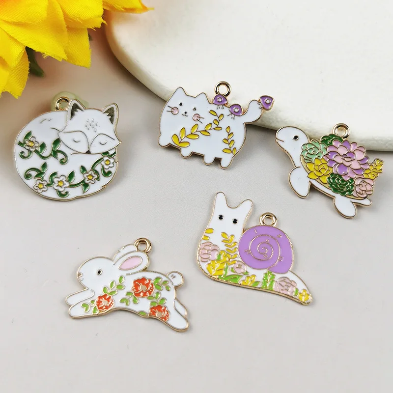 

10Pcs Cartoon Animal Alloy Charms Snail Fox Cat Tortoise Rabbit Cute Decor Pendant Earring Necklace DIY Jewelry Making Accessory