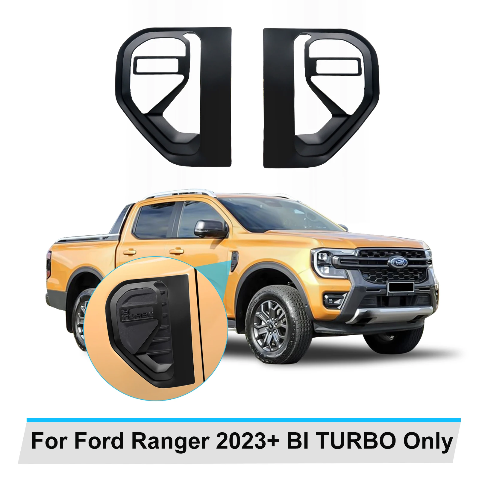 

Matte Black Side Vent Fender Indicator Lamp Cover For Ford Ranger T9 2022 2023 Wildtrak Sport XLT XL For bi-turbo/v6 Version
