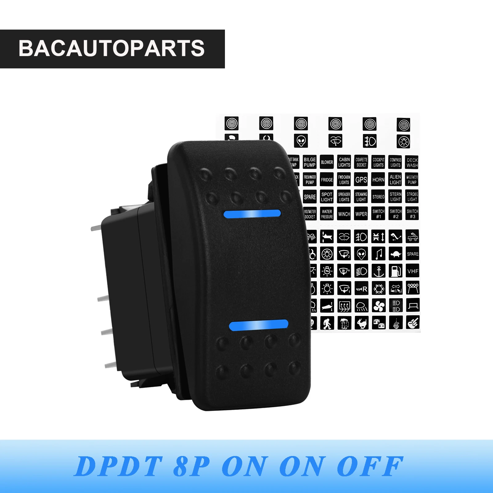 

Dual Blue Led 8P ON ON OFF Rocker Toggle Switch with Luminous Stickers For Car Boat Bus RV NARVA Carling ARB Style Auto Parts