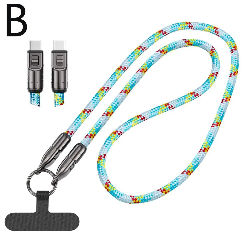 2 In 1 Lanyard 240W USB C To Type Fast Charging Cable Cord Long/short Shoulder-hanging Rope PD3.1 Data I5B0