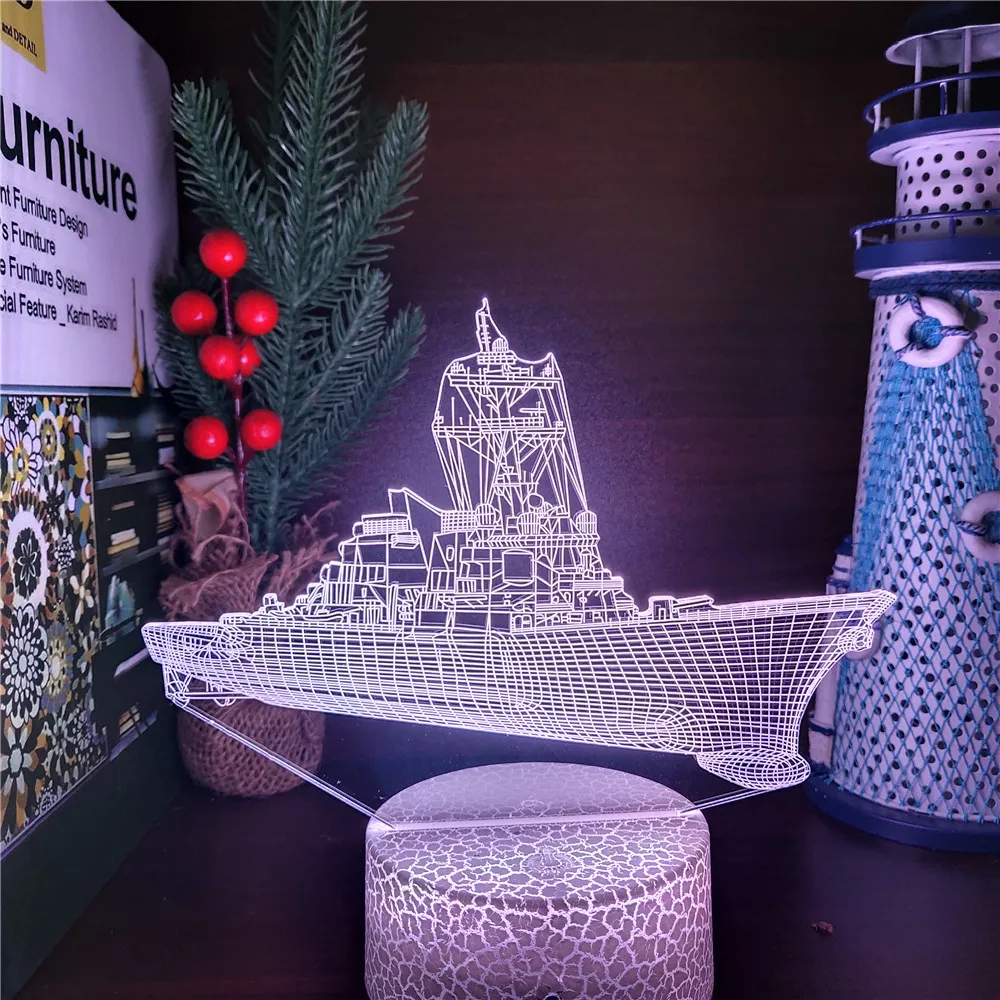 

Carton 3D Night Light US Navy Guided Missile Destroyer Bedroom Decoration Anniversaire Cool Display Light for Gift and Kids MX