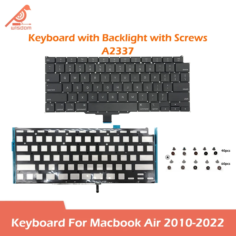 

Laptop A1465 A1466 A2179 A2337 US English Keyboard with Backlight Screws For Macbook Air Retina 11" 13" Keyboards Replacement
