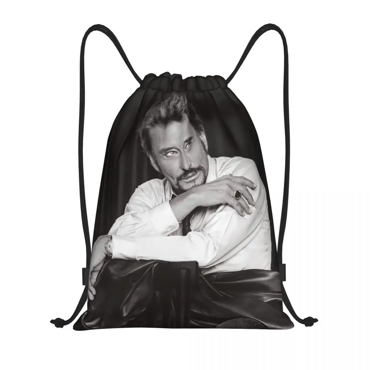 

Custom Cool Johnny Hallyday Drawstring Bags Men Women Lightweight French Rock Singer Sports Gym Storage Backpack