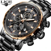 relogio masculino lige new sport chronograph mens watches top brand luxury full steel quartz clock waterproof big dial watch men