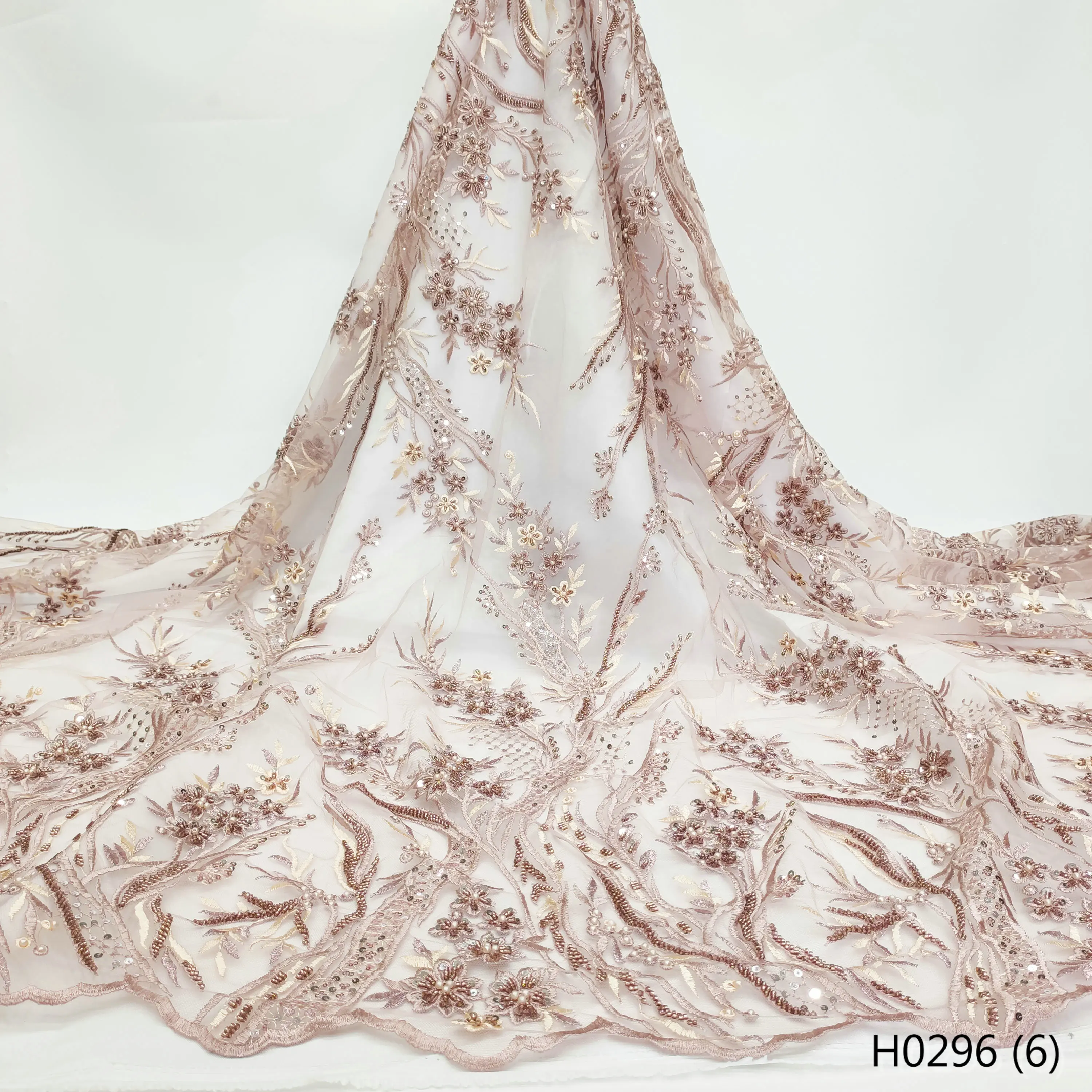 

Heavy wedding dress sewing laces perfect quality beading embroidery gauze fabrics 5yds free shipping DIY tissue tulle laces