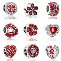 fashion red color crystal flower love heart star charms beads fit original brand bracelets bangles diy crafts accessories