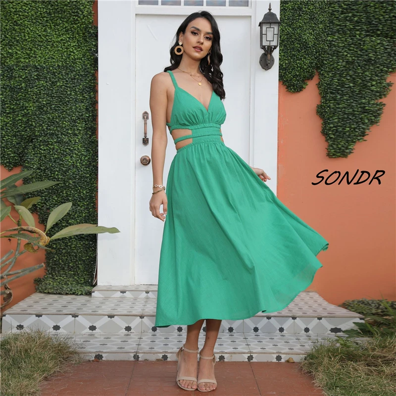 

Sexy Women Beach Dress Bandage Sexy Backless Hollow Out Dresses Summer 2022