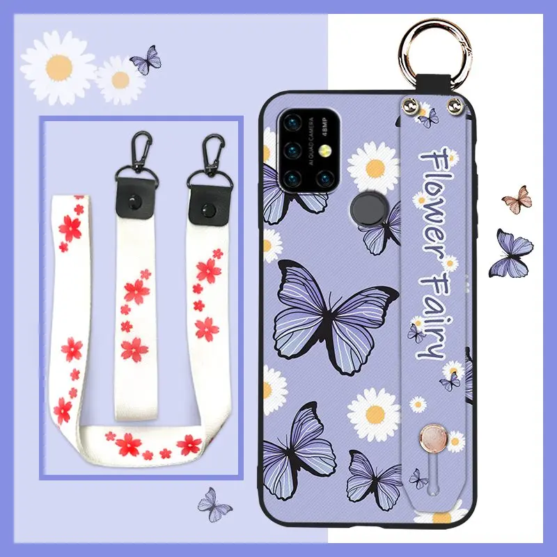 lanyard silicone phone case for umidigi power 3 painting flowers original phone holder anti knock free global shipping