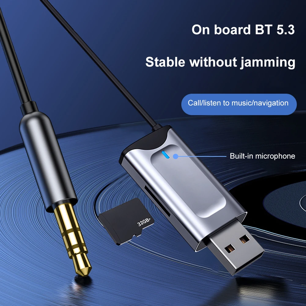 

Адаптер для гибкого аудиоприемника, Bluetooth-совместимый адаптер для аудиоприемника 5,3, разъем 3,5 мм, встроенный микрофон, поддержка TF-карты