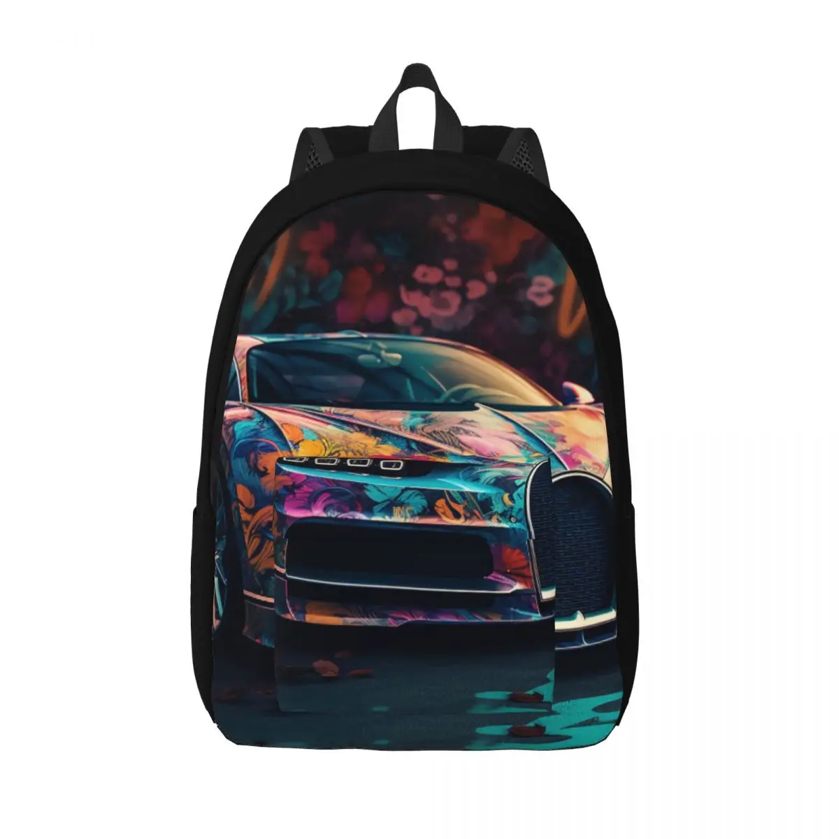 

Sports Car Canvas Backpacks Neon Colorful Painting Durable Cool Backpack School Bags