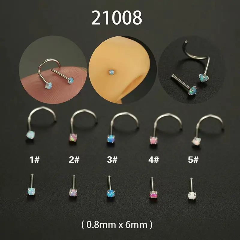 

Серьги-гвоздики для пирсинга носа с фианитом, 20 г, 0,8 мм * 6 мм, 1 шт.