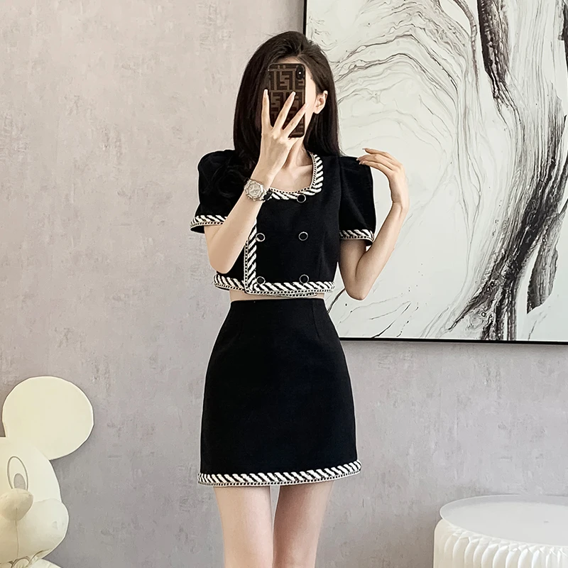 

Small Incense Wind Suit Summer Female 2023 New Niche Design Sense of Fashion Casual Temperament Half-body Skirt Two-piece