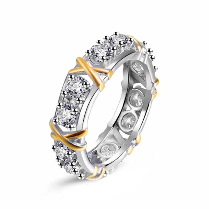 

Luxury Metal Inlaid White Zircon Ring Electroplated Two Tone Women's Twist Pop Jewelry