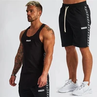 jogger men summer sports fitness vest and shorts set cotton printed vest embroidered shorts fashionable casual suit gymclothes