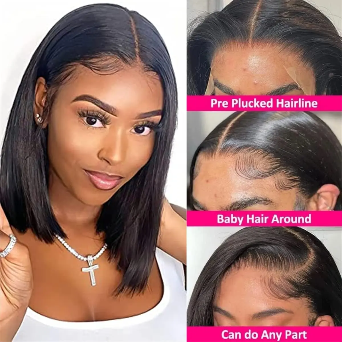 

Langerhair Short Bob Human Hair Straight Wigs Brazilian 13x4 Lace Front Wigs For Women Transparent Lace Pre Plucked Bone Bob Wig